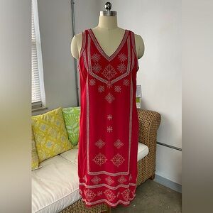 Sigrid Olsen Signature Red Sleeveless Sheath Dress Embroidered Size 6